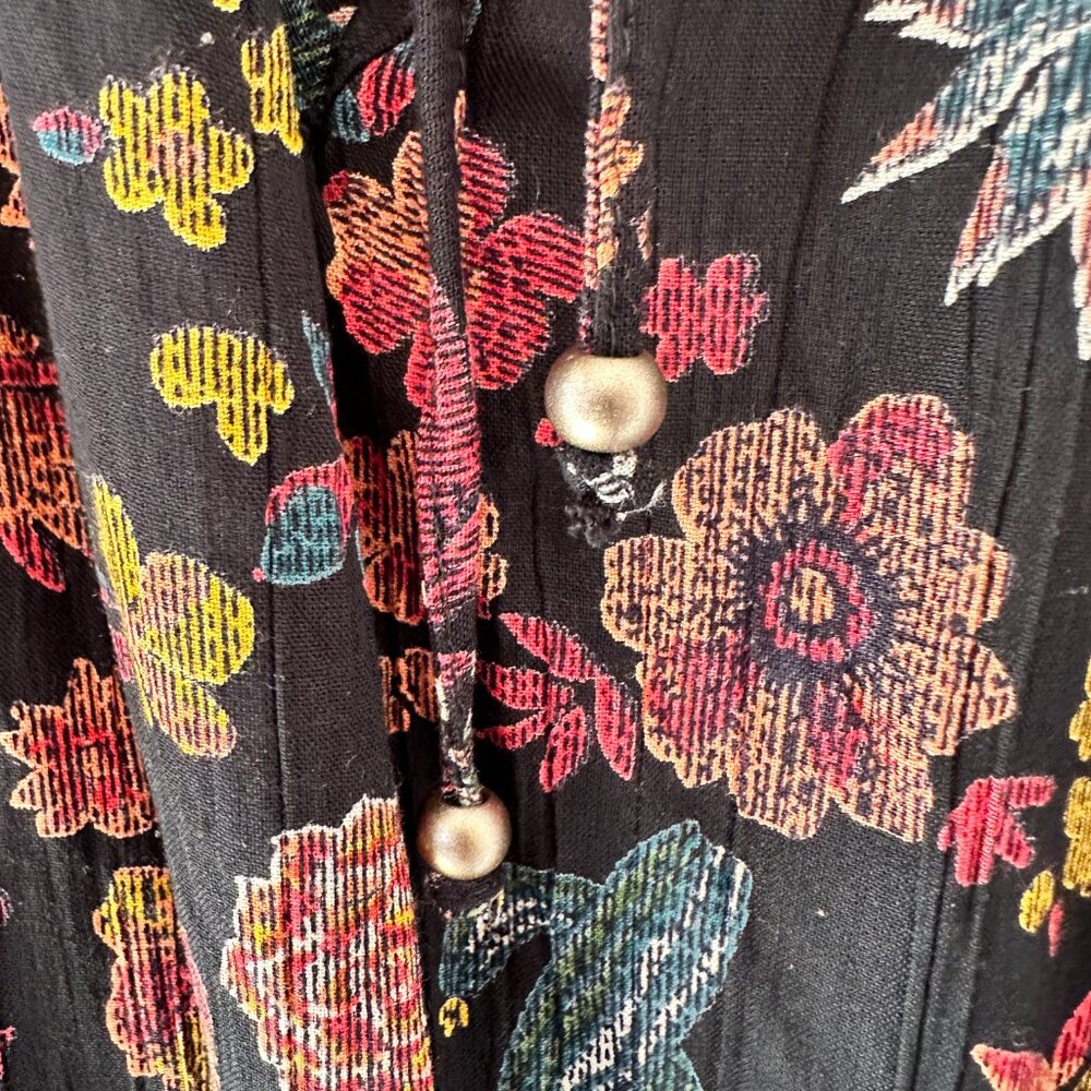 Angie Black Floral Tie-Neck Blouse with Pink and Gold Blooms - Picture 7 of 7